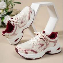 2025 Autumn 2024 Spring/Summer New Thick Sole Soft Leather Platform Chunky Sneakers, Women Mesh Breathable Running Shoes Casual Sport Shoes - Đỏ - Xem 5