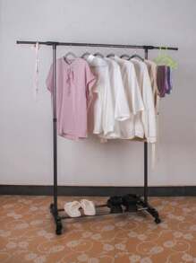 1pc Floor Standing Clothes Drying Rack, Simple Indoor Balcony Movable Hanger For Hanging Clothes, Suitable For Home, Student Dorm - Black - View 1