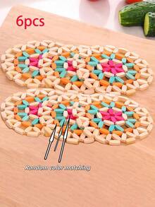 3/6/9pcs Heat Resistant Bamboo Coasters, Random Color, Heatproof Placemats For Home, Kitchen, Dining Table, Tableware, Kitchen Accessories - Multicolor - View 7