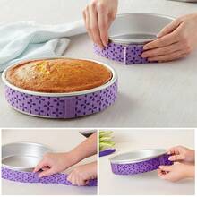 4PCS Cake Pan Strips Heat Protection Belt Bake Even Strip Moist Baking Tool - Purple - View 3