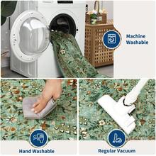 Botanical Printed Area Rug Vintage Floral Rug Washable Area Rug Stain Resistant Non-Slip Foldable Interior Decorative Rug For Bedroom Farmhouse Apartment Dining Room Laundry Room - 淺綠色 - 查看 7