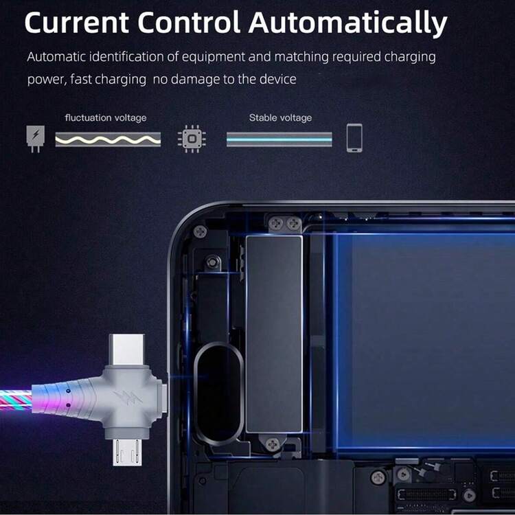 三合一 6A 高速充电线，带 USB 转 Micro USB + Type-C + Lightning 接口的数据线，兼容 /兼容 、Android、相机、MP3 通用适配器，充电器 Nan MFi 认证 - 彩色 - 查看 6