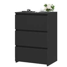 Bedside Table, Bedroom Nightstand, 3 Drawers, Wood, Suitable For Living Room And Bedroom, Modern, 45 X 38 X 66 Cm - 黑色 - 查看 1