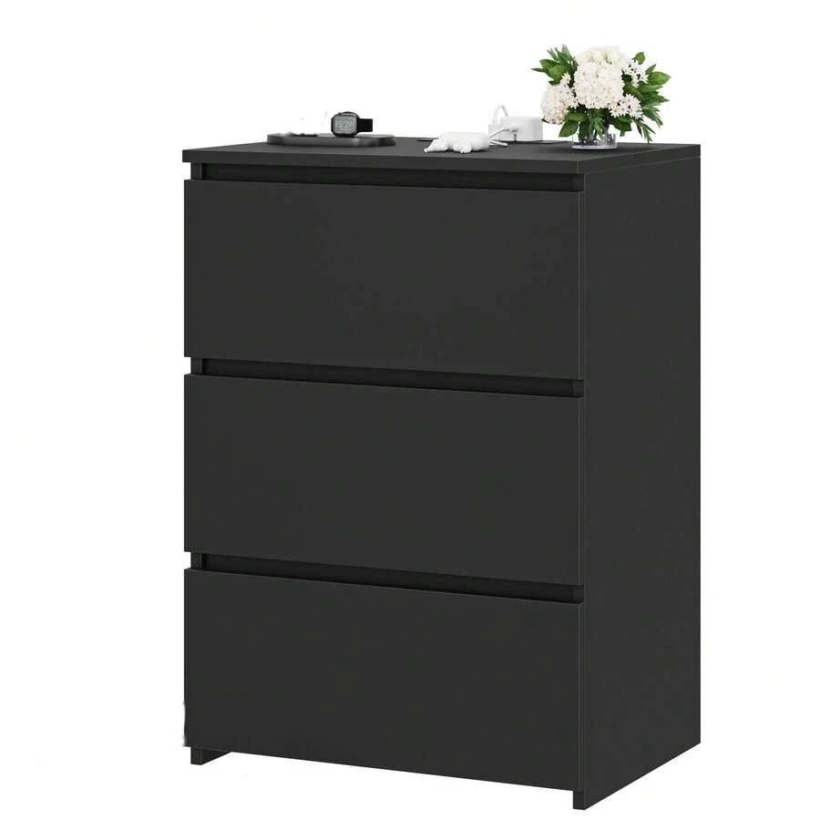 Bedside Table, Bedroom Nightstand, 3 Drawers, Wood, Suitable For Living Room And Bedroom, Modern, 45 X 38 X 66 Cm - 黑色 - 查看 1