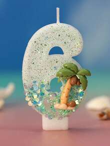 1 buah Lilin Angka Ulang Tahun Pohon Kelapa Pantai Dekorasi Kue Ulang Tahun dengan Glitter, Cocok untuk Perayaan Ulang Tahun - MultiWarna - View 9