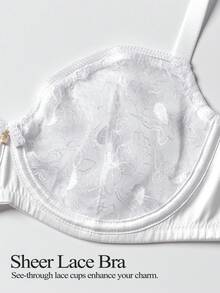 WINGSLOVE 女士性感蕾丝刺绣无衬垫钢圈透明半罩杯文胸 - 白色 - 查看 6