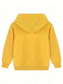 A Pure Cotton Long-Sleeved Hooded Sweatshirt For Boys, A Soft, Casual And Comfortable Solid-Color Round-Neck Pullover Pocket Sports Top - 黃色 - 查看 2