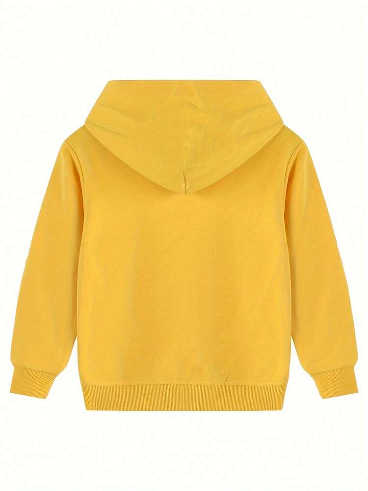 A Pure Cotton Long-Sleeved Hooded Sweatshirt For Boys, A Soft, Casual And Comfortable Solid-Color Round-Neck Pullover Pocket Sports Top - 黃色 - 查看 2