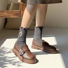 6 đôi tất len thêu hoa ấm áp (Trắng, Nâu nhạt, Xám nhạt, Đen, Xám đậm, Kaki), Tất mùa thu - Nhiều màu - Xem 6