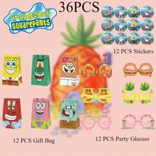 SPONGEBOB 12/24/36件装海绵宝宝主题创意卡通礼品袋+贴纸+派对眼镜，适合礼品包装、生日、派对、节日装饰，是馈赠亲朋好友的完美之选。 - 彩色 - 查看 10