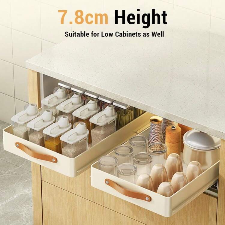 Telescopic Drawer With Handle & Adhesive, Extendable Drawer For Kitchen Cabinets, Spice Rack, Drawer Organiser, Kitchen Storage Shelves For Kitchen, Bathroom, No Drilling - 25*48厘米 - 查看 7