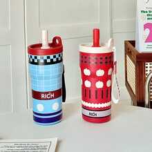 Portable Coffee Mug With Straw, Insulated Mug, Creative Stainless Steel Cold Water Mug 550ml - BWB6135 Pink - View 3