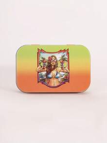 1 件锡材料翻盖设计印花烟盒，带有爱心、比基尼、海滩、动物、骷髅等有趣图案，是绝佳的礼物创意，适合返校用品 - 彩色 - 查看 14