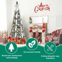 Pop-Up Artificial Christmas Tree, Includes Two Sizes (6ft/7ft), Equipped With UL Light String, Pine Cones And Christmas Balls, Easy To Install Folding Design Plastic Base,, Suitable For Office, Home,Christmas Party Decoration