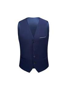 4 Pcs Men Blazer Jacket Vest Pants Tie Lapel Collar One Button For Evening Prom Dinner Wedding Banquet Men Classic Commuting Suit - Màu xanh hải quân - Xem 5