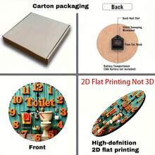 2D Flat, Room Decor, 1pc, A Bathroom With A Toilet And A Sign That Says Toilet, 9.8-Inch, 2D Wooden Flat, Silent Wall Clock, Non-Luminous, Wooden Quartz Design, Perfect For Spiritual Homes/ Holiday/ Living Room/ Coffee/ Bedroom/ Gifts Decor.,2D Flat - Wooden Wall Clock - View 9