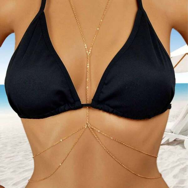 Chaîne de corps sexy pour femme, soutien-gorge de bikini croisé en couches, accessoires de corps, chaîne de cristal pour le ventre et la taille pour l'été et la plage