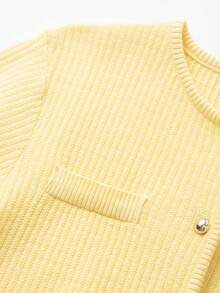 Casual Solid Color Single-Breasted Knit Cardigan - Yellow - View 3