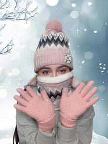 3pcs Women's Korean Style Casual Set: Hat, Scarf, Gloves, Knitted Beanie Hat, Suitable For Autumn/Winter Warmth And Daily Use Winter Accessories Winter Outfits Valentines Gift - Multicolor - View 2