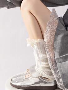 1双秋冬蕾丝长筒袜，洛丽塔蝴蝶结芭蕾舞风格，可爱腿套，异域风情Y2K，舒适 - 彩色 - 查看 7