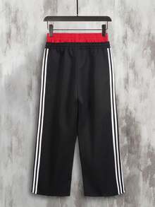 男士抽绳腰侧条纹阔腿宽松休闲时尚运动裤 - 黑色 - 查看 5