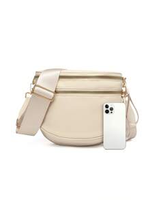 Minimalist Double - Zip Crossbody Bag – Roomy Compartments For Daily Must - Haves, Perfect For Commutes, Outings & Errands - Màu be - Xem 7