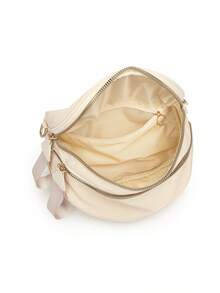 Minimalist Double - Zip Crossbody Bag – Roomy Compartments For Daily Must - Haves, Perfect For Commutes, Outings & Errands - Màu be - Xem 8