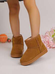 Winter New Kids Boots, Thickened Warm Fleece Snow Boots, Comfortable Warm Solid Color Simple Short Boots, Suitable For 3-12 Years Old Boys And Girls For Winter Outdoor, Daily, Holiday, Travel (Run Small, Suggest Ordering One Size Up)