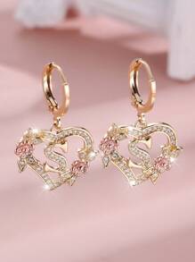 1 对心形首字母方晶锆石环形耳环，适合女士少女，精美心形雕刻 26 个字母 A-Z 和个性化名字花朵耳环，适合日常情人节珠宝生日礼物、妈妈、母亲、母亲节、礼物 - 花心形字母 - 查看 37