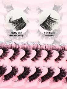7 Pairs Curl Fluffy 3D Lashes,Lashes Fluffy Wispy 3D Faux Mink Lashes Pack Soft Strips Fake Eyelashes-Suitable For Role Playing, Soft Natural Makeup, Natural Enlargement Of Eyes