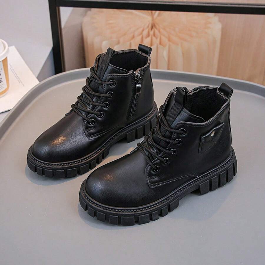 Botas sencillas y cómodas para ninos, botas de estilo británico multifuncionales de color negro para ninos y niñas.Botas sencillas y cómodas para niños, botas de estilo británico multifuncionales de color negro para niños y niñas - Negro - Ver 1