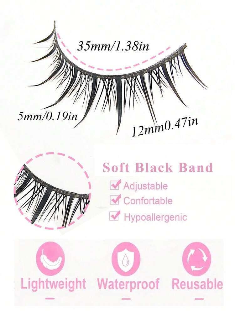 Asiteo 10对自然卡通风格3D仿貂毛假睫毛，柔软卷翘逼真睫毛嫁接，假睫毛 - 黑色 - 查看 4