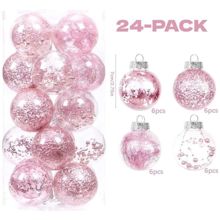 24 件 2.75 英寸透明圣诞球装饰物，防碎装饰性悬挂球装饰物，带有精致闪亮的填充装饰，适用于圣诞树、节日室内外派对装饰 - 彩色 - 查看 13