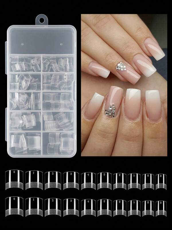 100PCS Transparent Shallow Short Square Nail Patches - Soft Gel, Semi-Matte Effect, Full Coverage Acrylic DIY Nail Extension