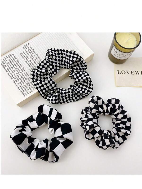 1/3pcs Women's Simple Plaid Hair Scrunchies Set, Korean Ins Style Bun Holder Hair Accessories, Suitable For Daily Wear In Spring And Summer, Hair Ties, Scrunchy Hair Ties