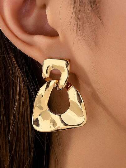 1 Pair Women's Fashion Earrings, Minimalist Versatile Asymmetrical Geometric Earrings, Suitable For Daily Wear