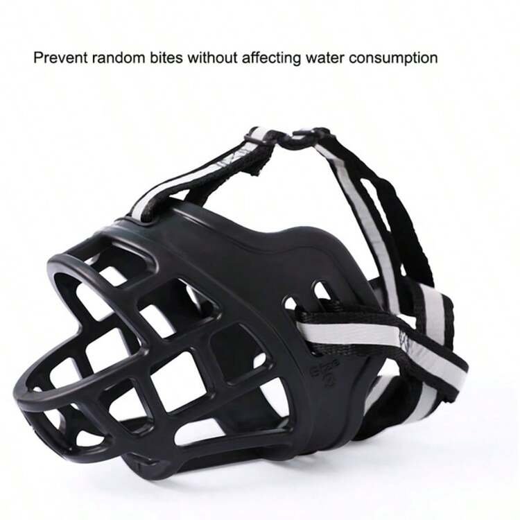 1 件可调节狗嘴套防咬防吠防吃宠物口罩反光带设计宠物通用 - 黑色 - 查看 4