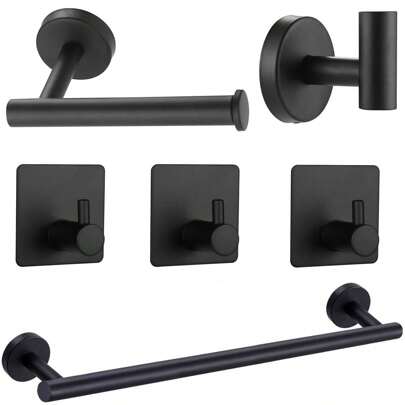 6pcs Stainless Steel Bathroom Accessories Set Including Towel Bar, Toilet Paper Holder, Wall Mount Hooks, Robe Hooks, Coat Hooks For Bathroom Hardware Sets Bathroom Accessories Bathroom Tools