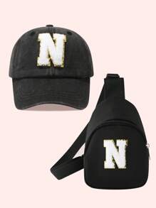 2件套儿童男童纯色26字母棒球帽和卡车帽配迷你背包套装，女童2件套轻便便携式零钱包，适合日常户外防晒