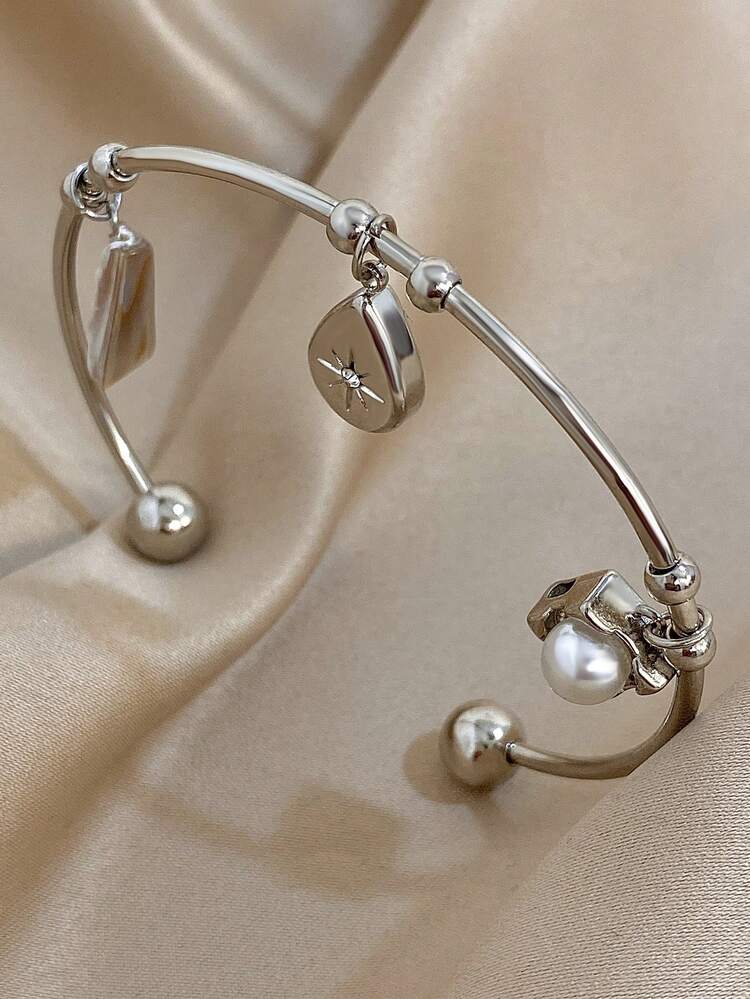 1 件女士心形贝壳手链不锈钢手链适合圣诞节生日日常派对珠宝礼物 - 彩色 - 查看 3