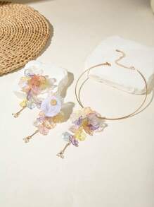 1pc Choker + 1 Pair Earrings Bohemian Ocean Style Shell Flower 3D Floral Choker + Earrings Jewelry Set, Suitable For Beach, Party, Gathering