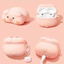1个可爱小猪保护套，兼容苹果4/Pro/Pro2/Pro3无线蓝牙耳机，全包覆柔软硅胶防震耳机套