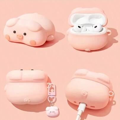 1pc Cute Pig Protective Case Compatible With Apple 4/ Pro/Pro2/Pro3 Wireless Bluetooth Earphones, Full Coverage Soft Silicone Anti-Shock Earphone Case