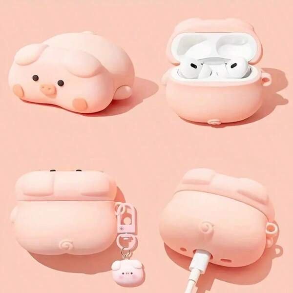 1pc Cute Pig Protective Case Compatible With Apple 4/ Pro/Pro2/Pro3 Wireless Bluetooth Earphones, Full Coverage Soft Silicone Anti-Shock Earphone Case