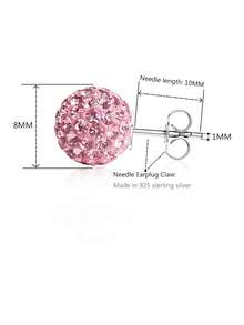 1 Pair 925 Sterling Silver Shiny Ball Stud Earrings, 8mm, Suitable For Daily Wear - Baby Pink - View 8