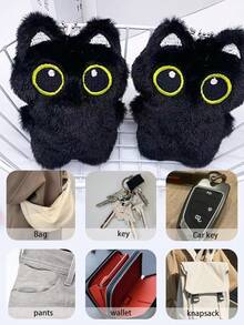 1pc Big-Eyed Black Cat Plush Pendant Cute Black Kitten Keychain Cute White Plush Kitten Bag Keychain Ornaments Student Backpack Pendant Cute Plush Pendant Schoolbag Pendant Car Keychain Cartoon Keychain, Keychain Ornaments Small Pendant Couple Keychain Boys And Girls Gifts, Friends Gifts, Event Souvenirs. - Multicolor - View 8