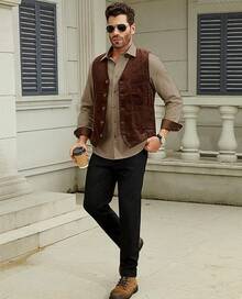 Flannel Shirt For Men Long Sleeve Mens Dress Shirts Cotton Casual Button Down Shirt Big Work Shacket Jacketshalloween - 卡其色 - 查看 2