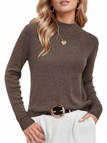 Women's Wool Blend Fall Sweaters Mock Neck Business Casual Outfits JQ2E - Màu xám đen - Xem 2
