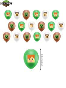 Minecraft 19 件  官方授权生日装饰气球套装，包括气球和旗帜横幅卡通主题场景设置生日派对用品节日装饰精美拍照背景装扮饰品