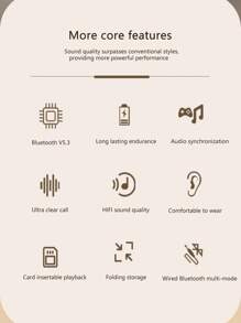 Wireless Bluetooth Headset, Over-Ear Design, High Battery Life And Fashionable Appearance, Foldable And Portable, Low Latency For Gaming - Beige - View 5